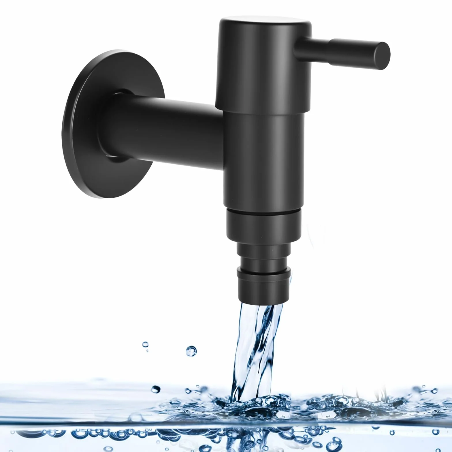 Robinet en acier inoxydable G1/2" - Montage mural - Eau froide - Machine à laver - Jardin - Salle de bain - Noir