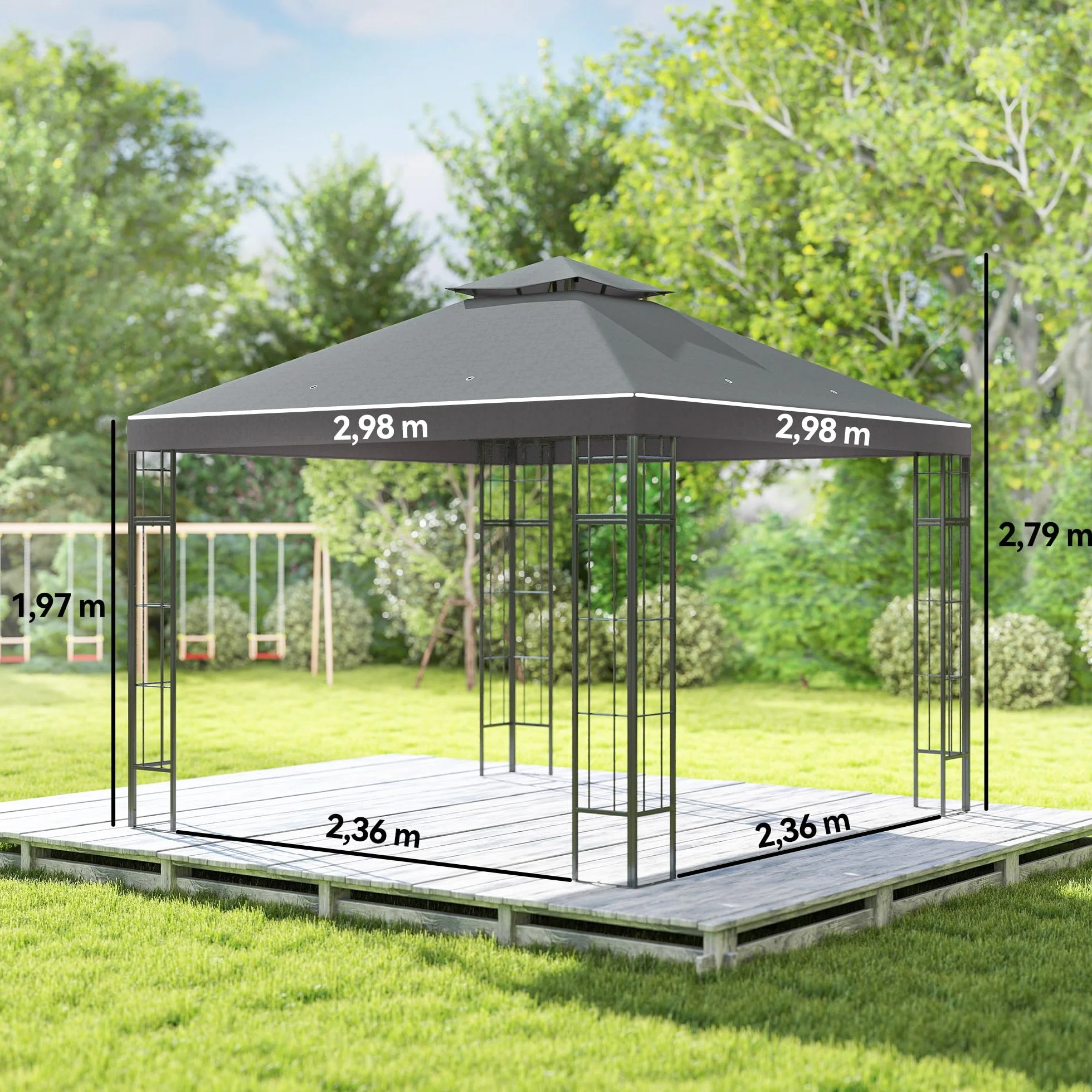 Outsunny Pavillon de jardin double toit 3x3 m Hydrofuge stable résistant hiver protection UV Tente métal gris foncé