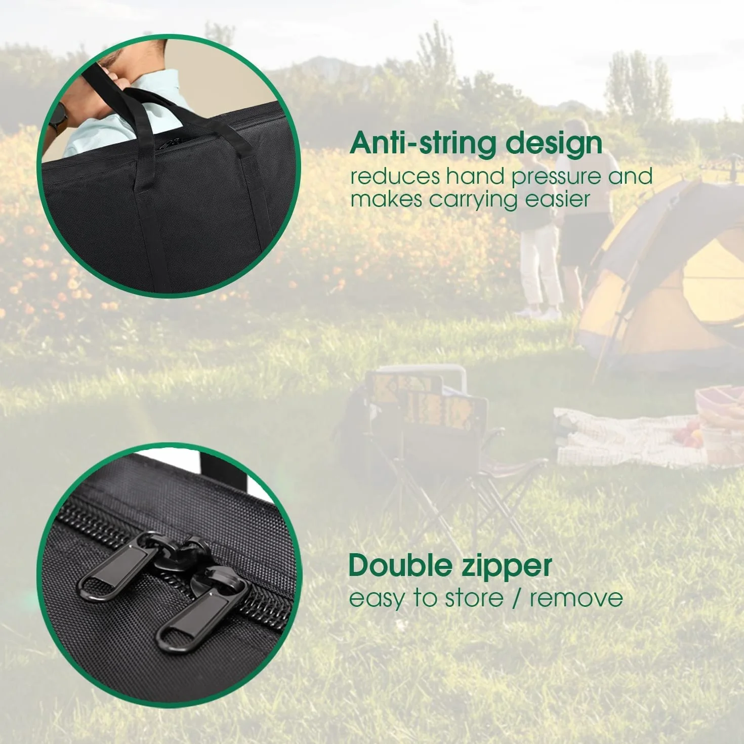 Sac de rangement pour table de camping pliable en tissu Oxford 500D imperméable 66 x 13 x 62 cm Noir