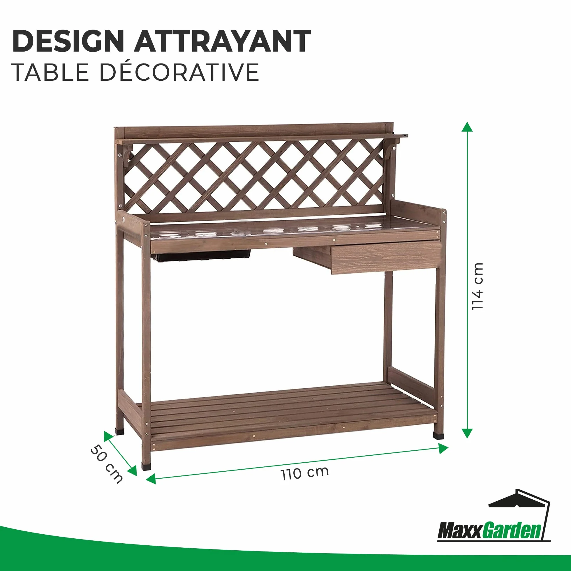 MaxxGarden Table de Rempotage en Bois 110x50x114cm pour Jardin, Terrasse et Balcon