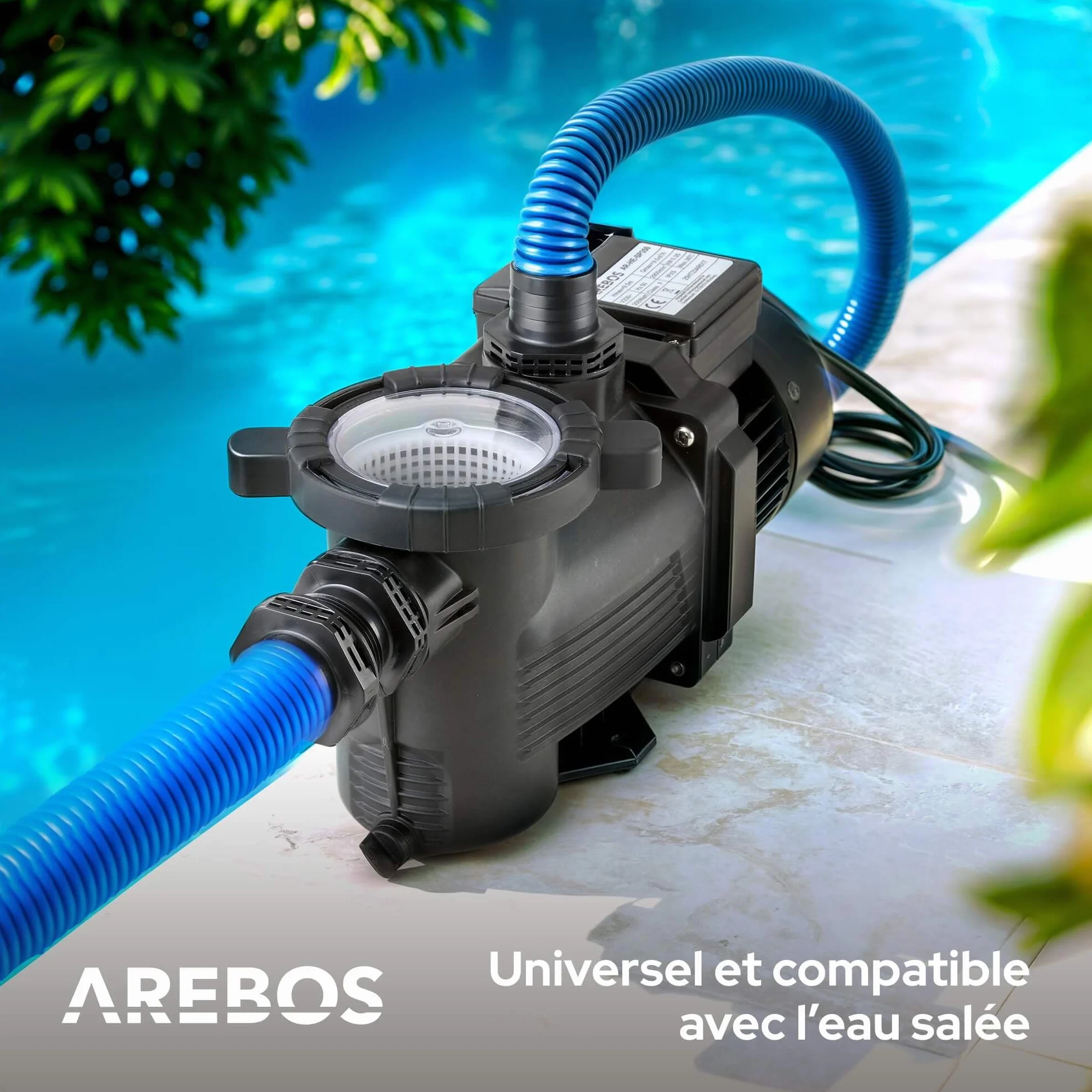 Arebos Pompe de piscine 350W 9500 l/h Filtration avec préfiltre