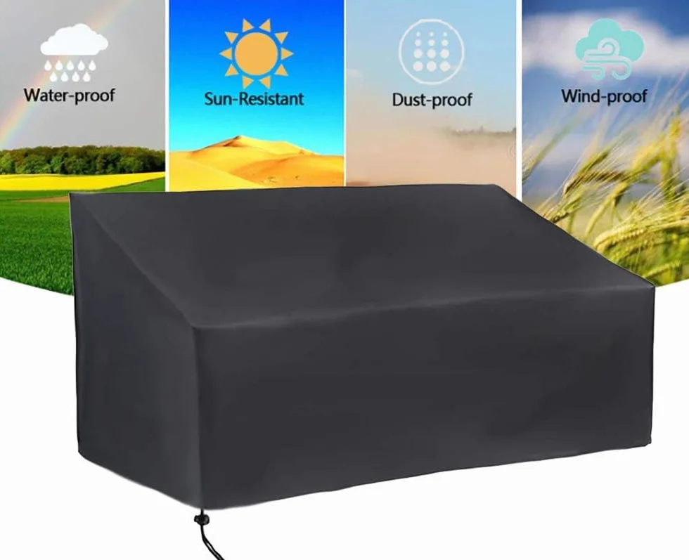 Housse de banc de terrasse 2 places imperméable coupe-vent indéchirable tissu Oxford 210D anti-UV Noir 134,6 x 66 x 88,9 cm