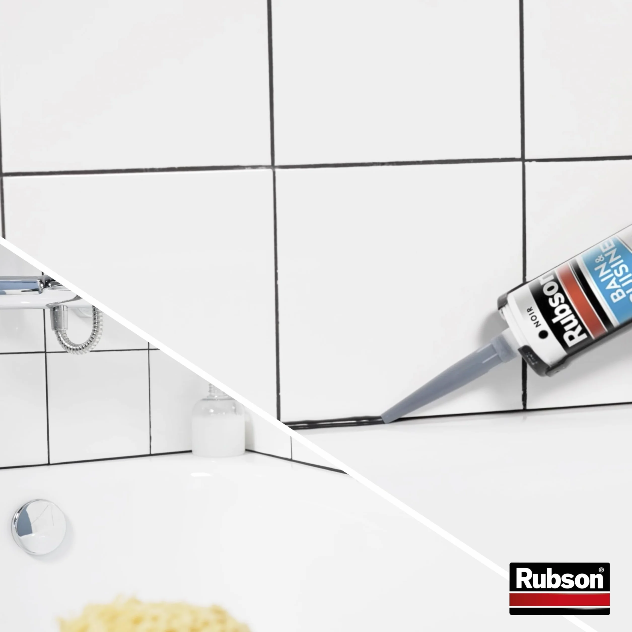 Rubson – Mastic Bain & Cuisine Noir Intense (cartouche de 280 ml) – Joint silicone multi-matériaux renforcé en antifongiques – Mastic sanitaire coloré, souple & étanche