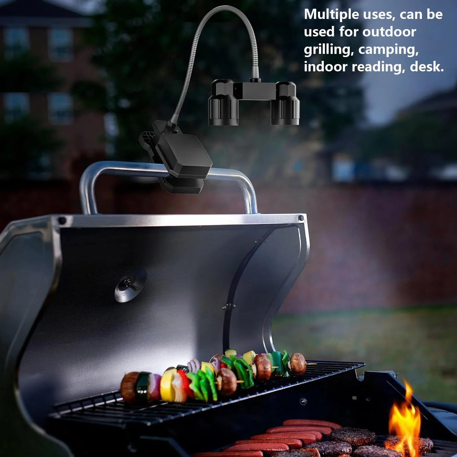 Lampe de Barbecue à Pince LED Double Tête, Lumière Flexible 360° pour Extérieur