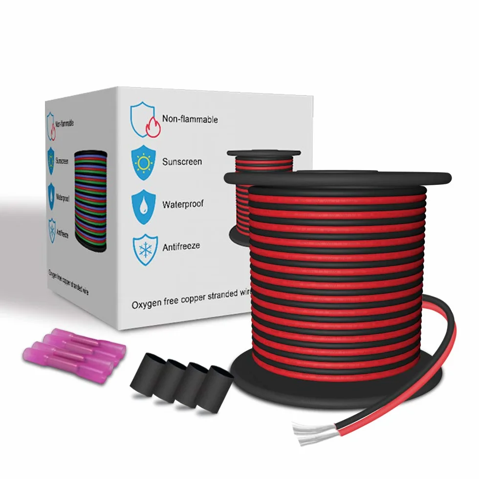 65.5FT Rallonge Câble Cordon 20M 22AWG 2 Conducteurs Fil Électrique 2x0.32mm² Rouge Et Noir Toronné Cuivre Étamé Pour 12V DC 3528 5050 2835 Ampoules à Bande LED Unicolore Lampes