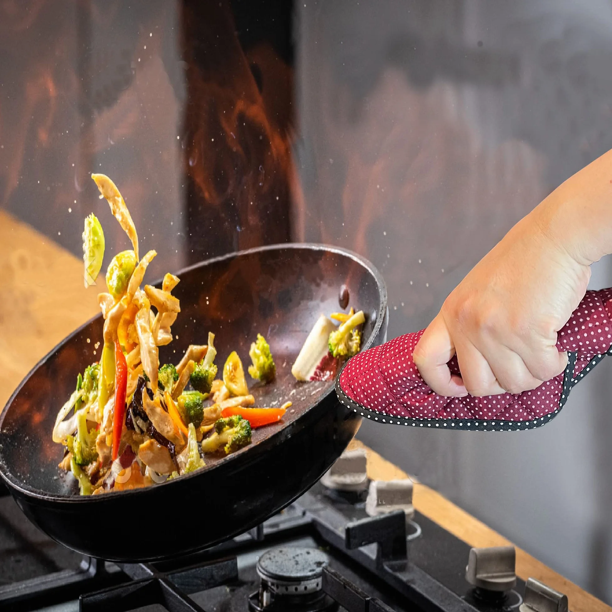 Gants de Cuisine LEFUNDA® Set de 4, Gants Résistants à la Chaleur en Coton pour Cuire, Griller BBQ