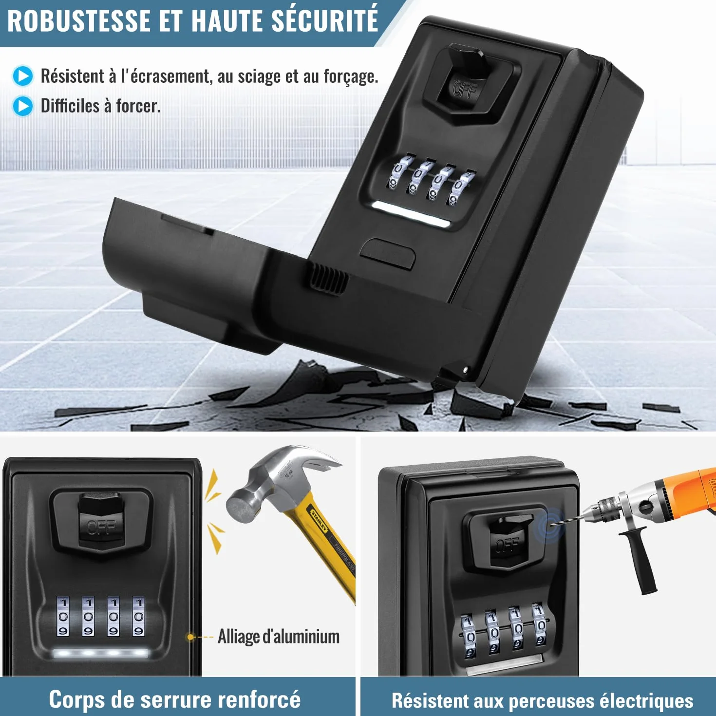 Boite à clés sécurisée extérieure rétroéclairée grand étanche boite a clefs murale avec code coffre robuste