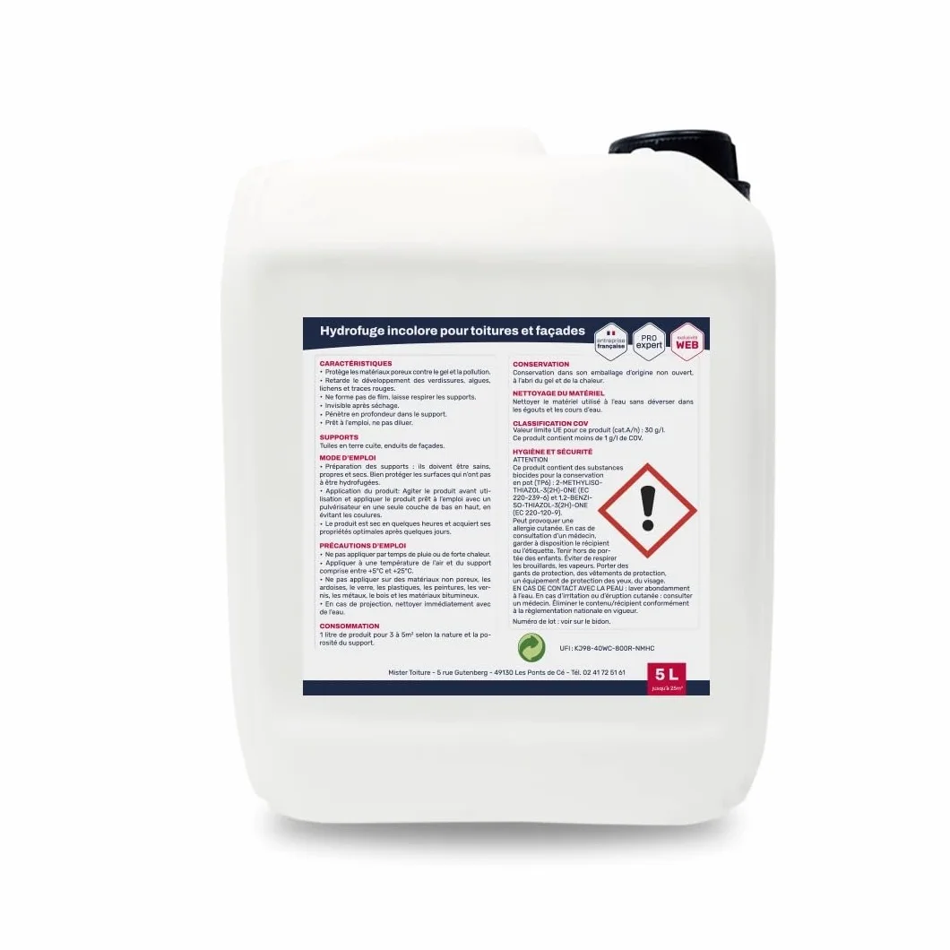 Hydrofuge imperméabilisant toitures, tuiles, murs et facades DIRECT USINE - protection toiture 5L