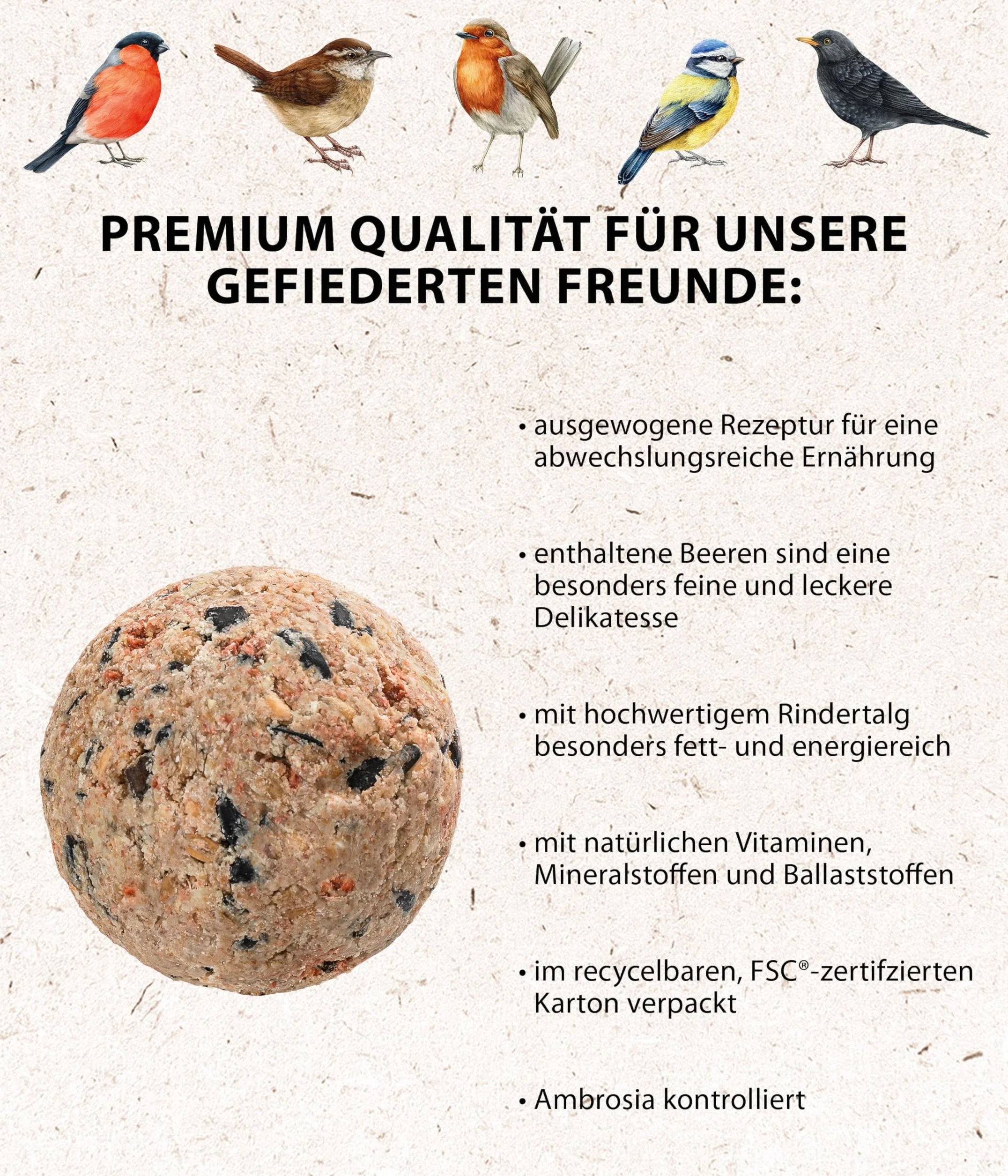 Dehner Natura Nourriture pour Oiseaux Sauvages, Boules de Graisse aux Baies, 30 pièces 90 g (2,7 kg)