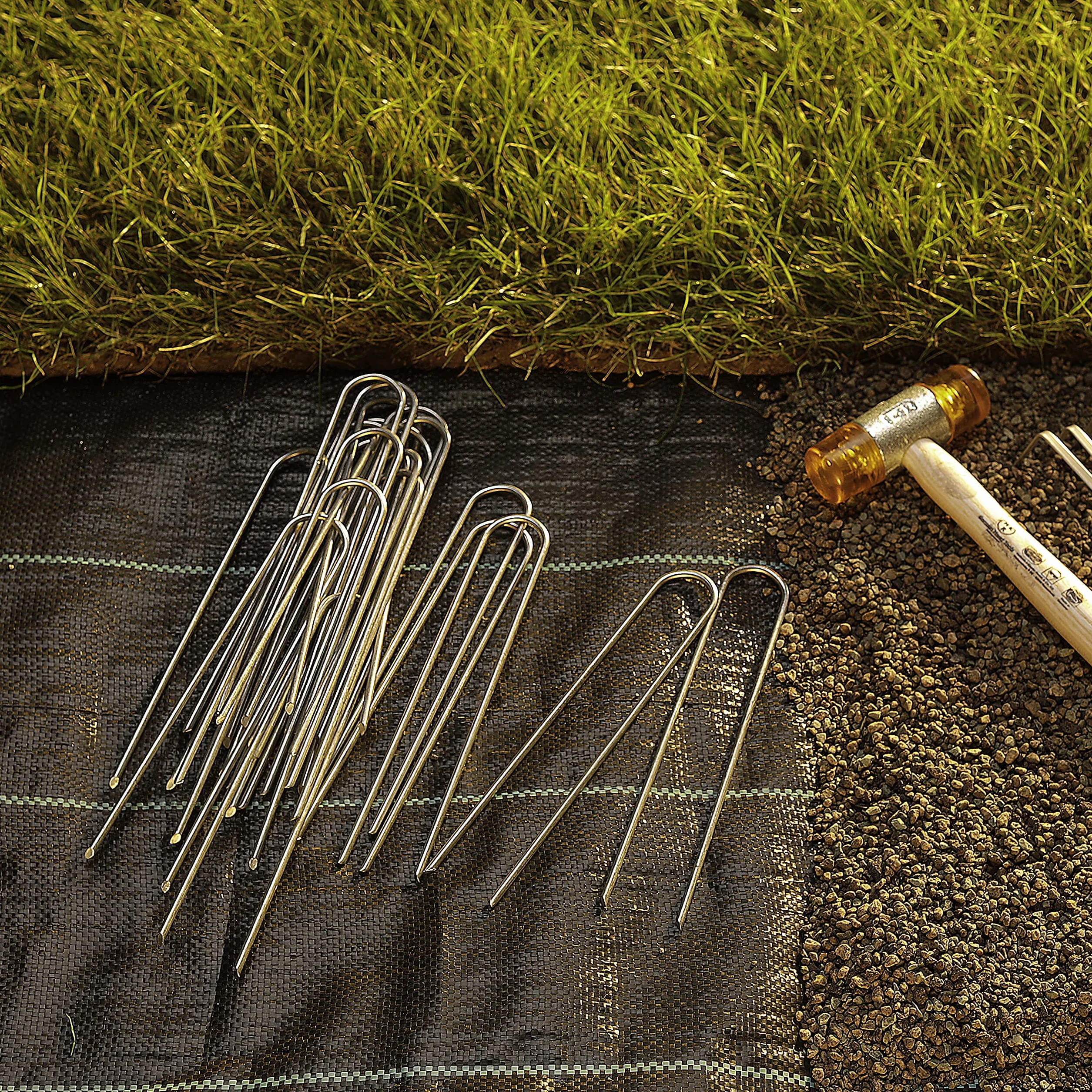 GardenMate Lot de 50 Piquets de Fixation en Acier galvanisé H200mm L25mm Ø3,8mm tête Ronde