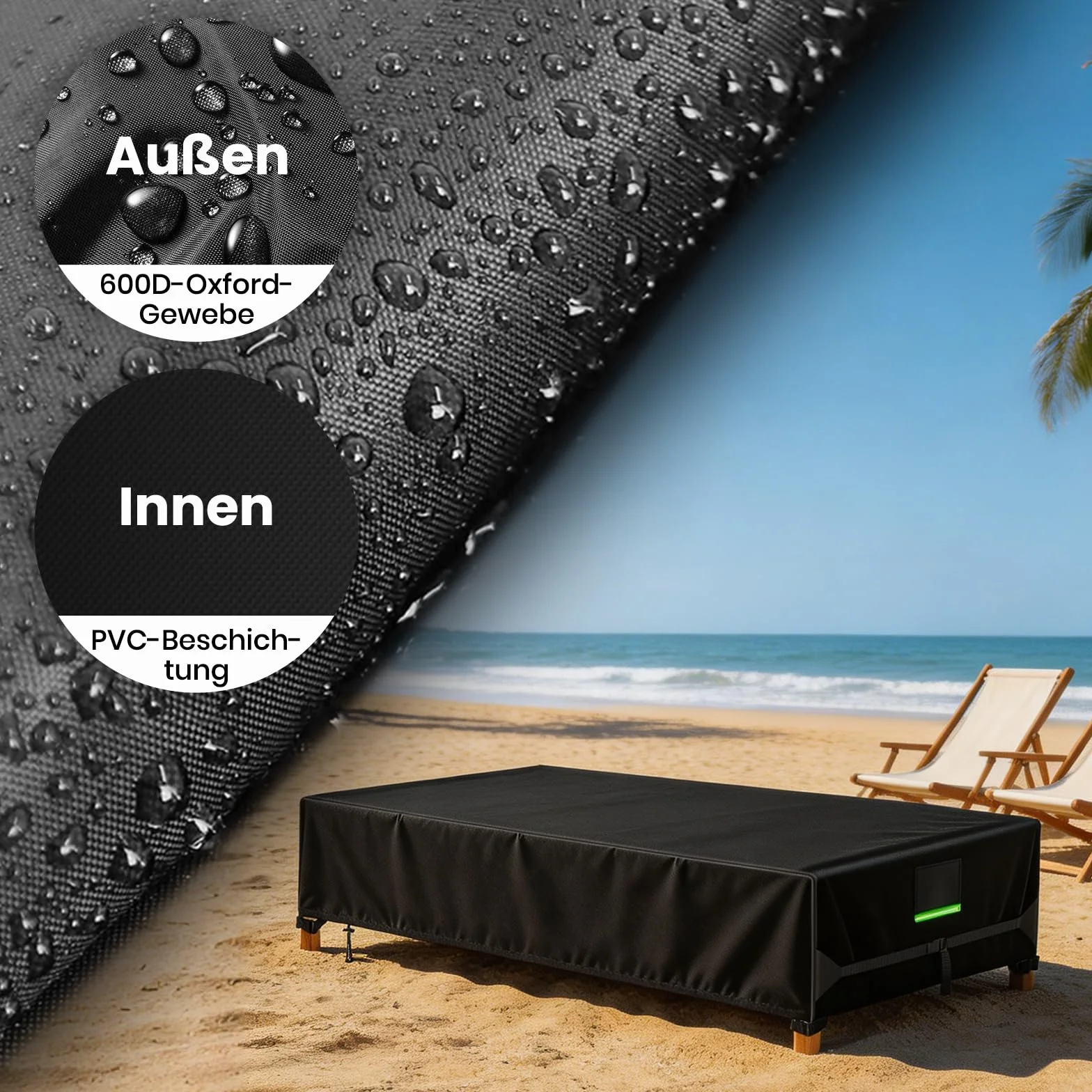 Housse Transat 210x75x40cm 600D PVC Imperméable Extérieur avec Boucles Fixation Aération Réfléchissante Lot de 2