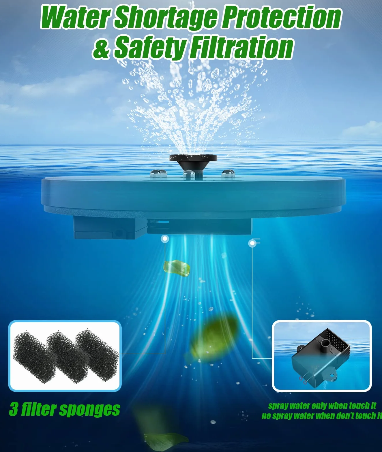 Fontaine Solaire Extérieure 3.5W Pompe Bassin avec 8 Buses LEDs 2200mAh Batterie pour Bain d'oiseaux Jardin