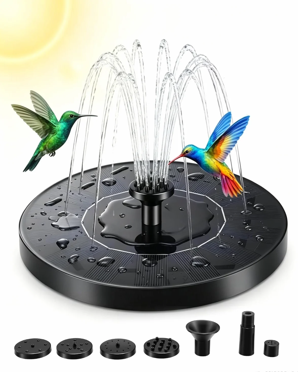 Fontaine Solaire Extérieure de Jardin Flottante avec 7 Jets d’Eau et Éclairage RGB