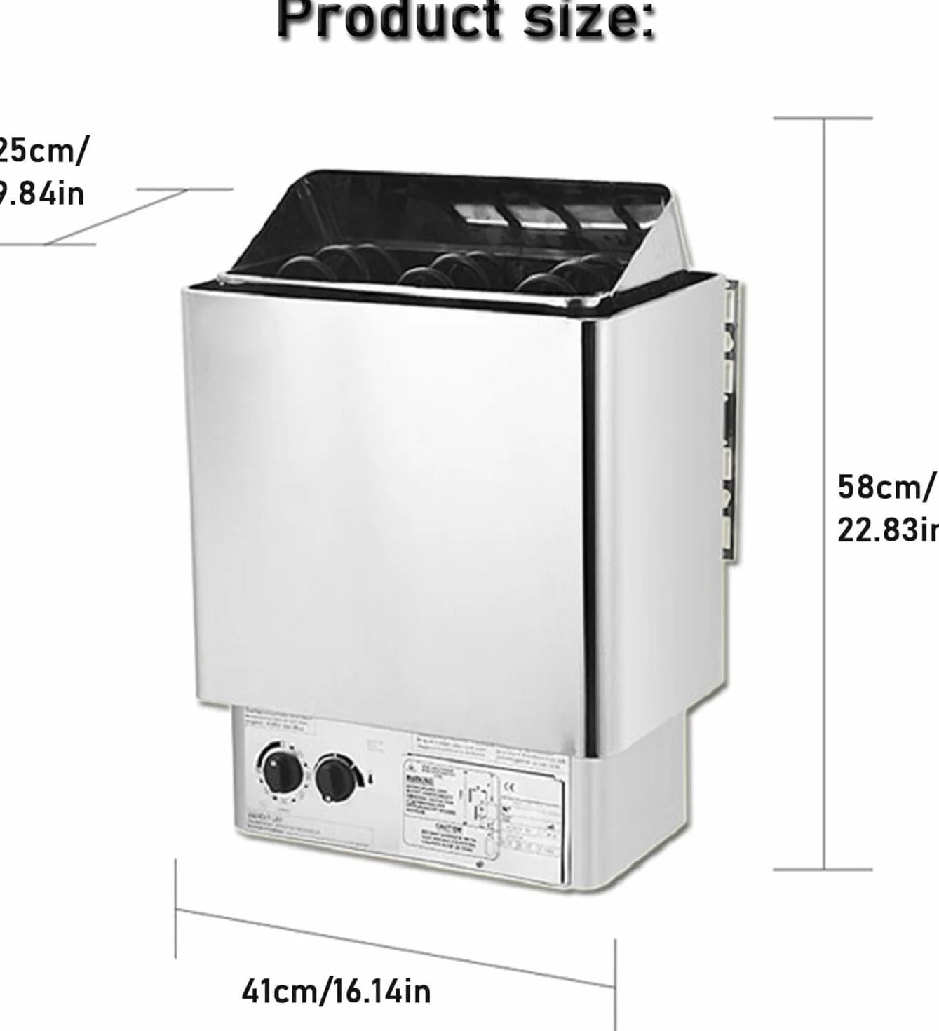 Poêle de Sauna Électrique Portable Inox, 6 kW, Contrôleur Intégré, 80℃ Max, pour Sauna 5-9 m³, Utilisation Commerciale de Douche Spa Hôtel, Pierres Non Incluses