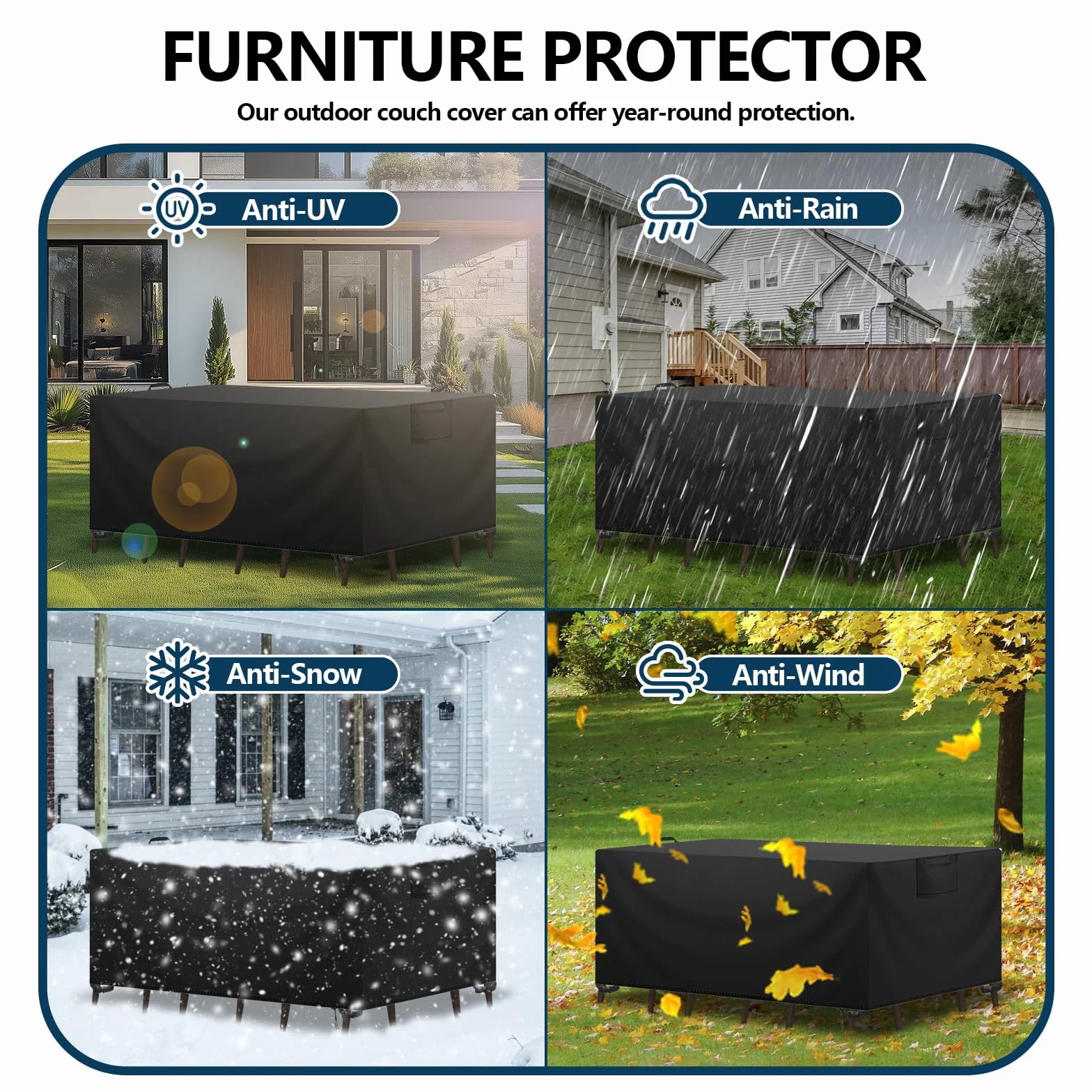Housse de Protection Table de Jardin Tissu Oxford 420D Imperméable Anti-UV Noir 200x100x75 cm