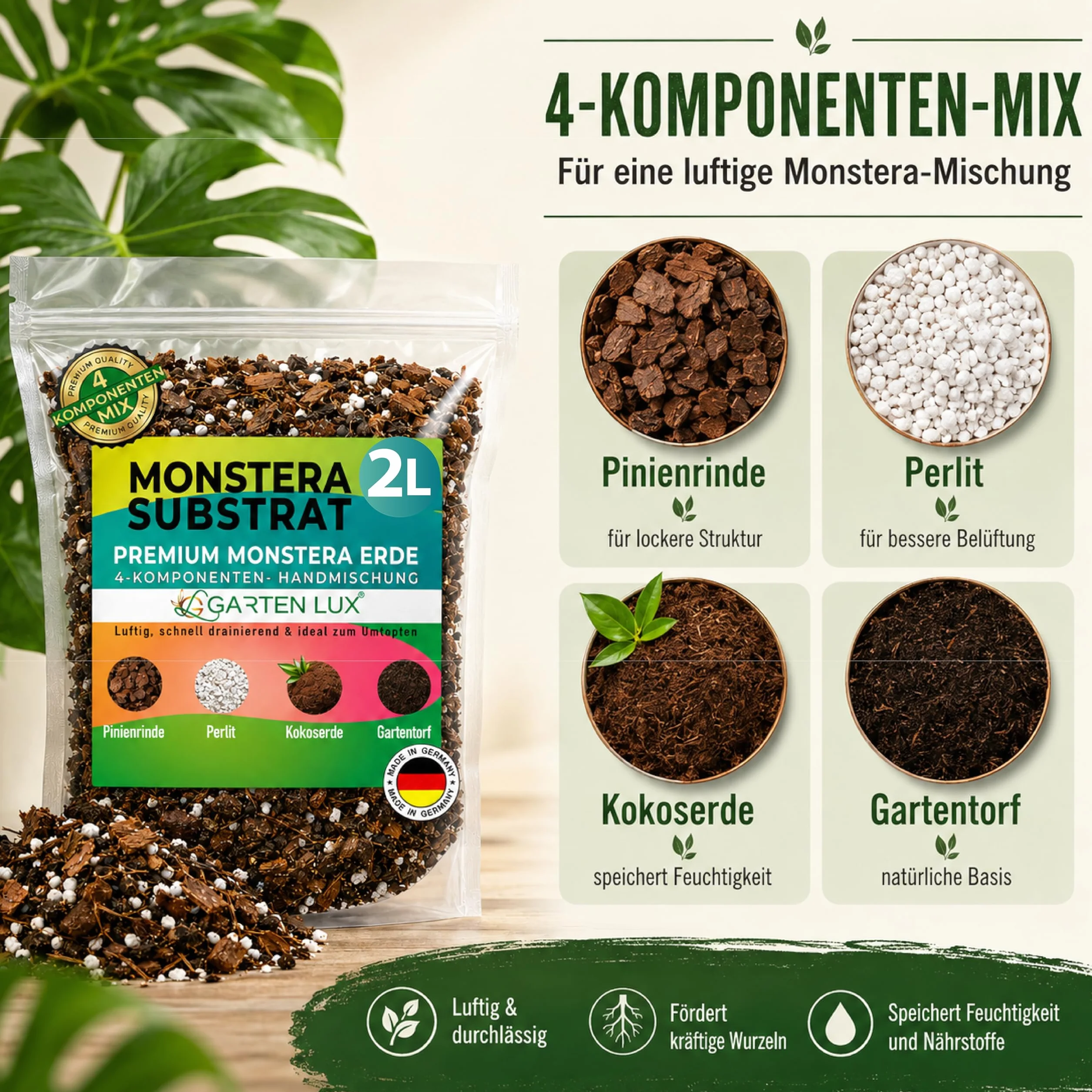 Monstera Terreau pour Plantes Carnivores 2 Litres - Sol à Drainage Rapide