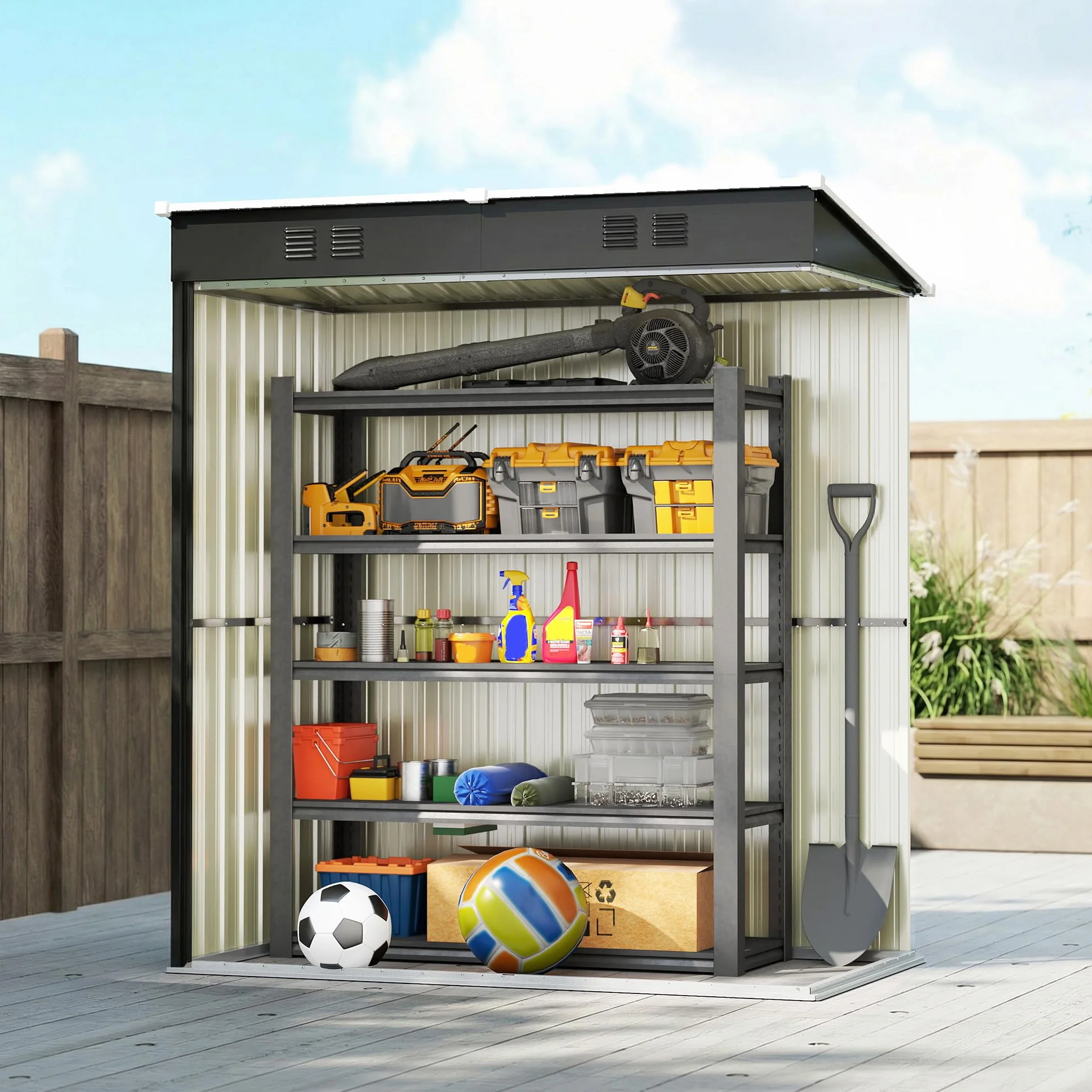 Outsunny Abri de Jardin en Métal 1,37m² 163x90x179cm Acier Galvanisé Armoire de Jardin Adossable 2 Grilles d'Aération Toit Incliné Anti-UV Cabanon de Stockage Outils Gris Foncé