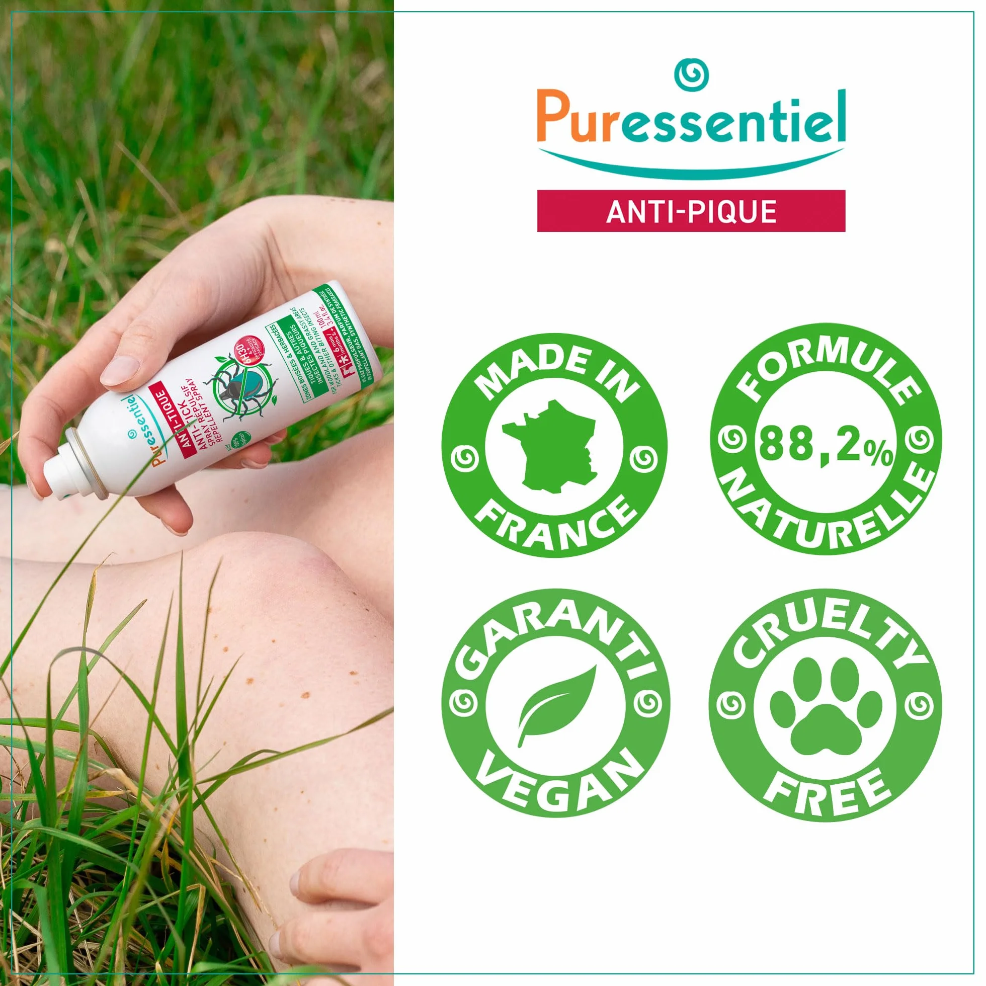 Puressentiel Spray Répulsif Anti-Tiques 100 ml – Protection forêt randonnée – Actif végétal eucalyptus citronné