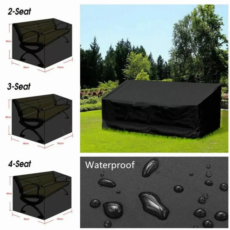Housses de banc de jardin imperméable 210D 3 places noir 134x66x89 cm