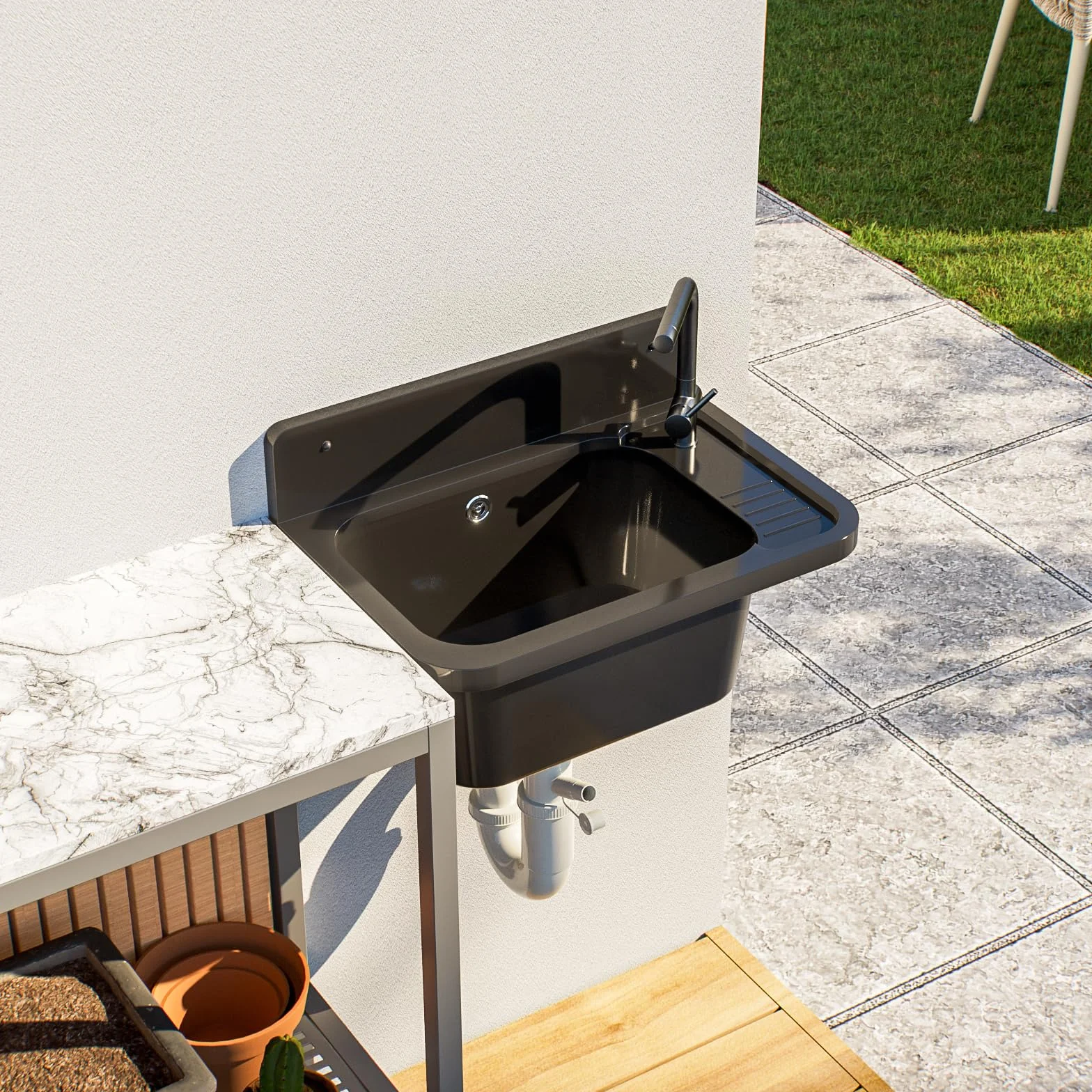 Évier de lavabo extérieur noir jardin garage