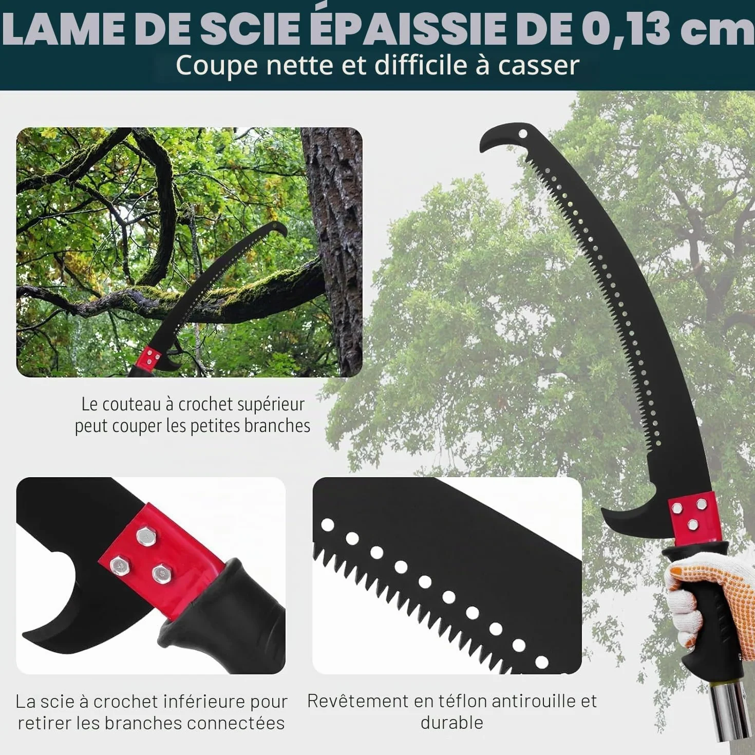 Coupe Branche Telescopique, 2.1m-8m Scie à élaguer Télescopique, Elagueuse sur Perche pour Tailler Les Paumes et Arbustes (8 Tiges Jonction)