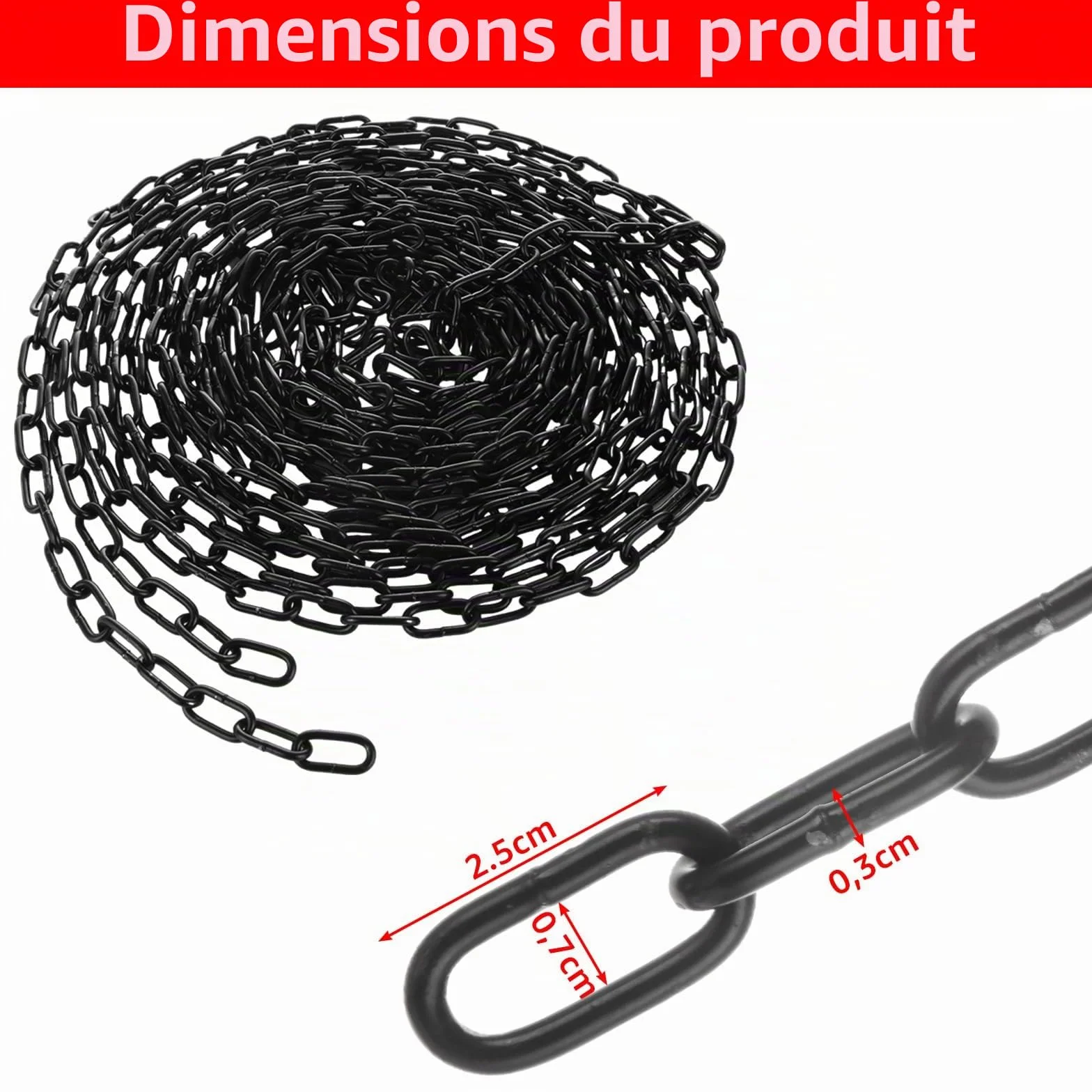 WOPPLXY Chaine Acier en Acier au Carbone, Chainette Metal 10 m φ3 mm, Chaîne de Clôture pour Clôtures, Hamacs, Chaises Hamacs (Noir)