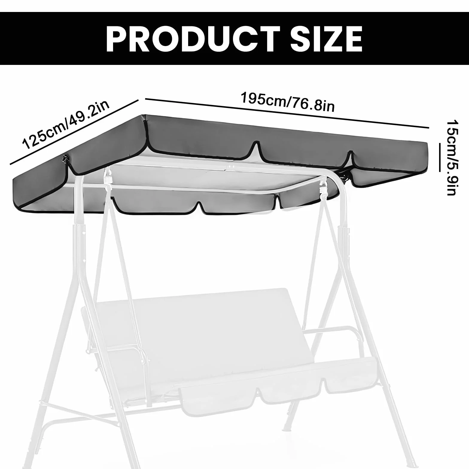Toit De Rechange pour Balancelle De Jardin 195 x 125 x 15cm Imperméable Canopée Universelle Gris Foncé