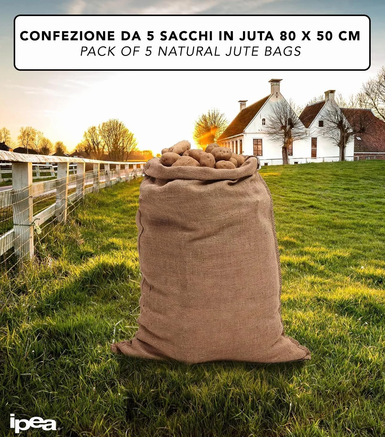 Sacs en toile de Jute IPEA 80 x 50 cm 5 Unités Naturelle