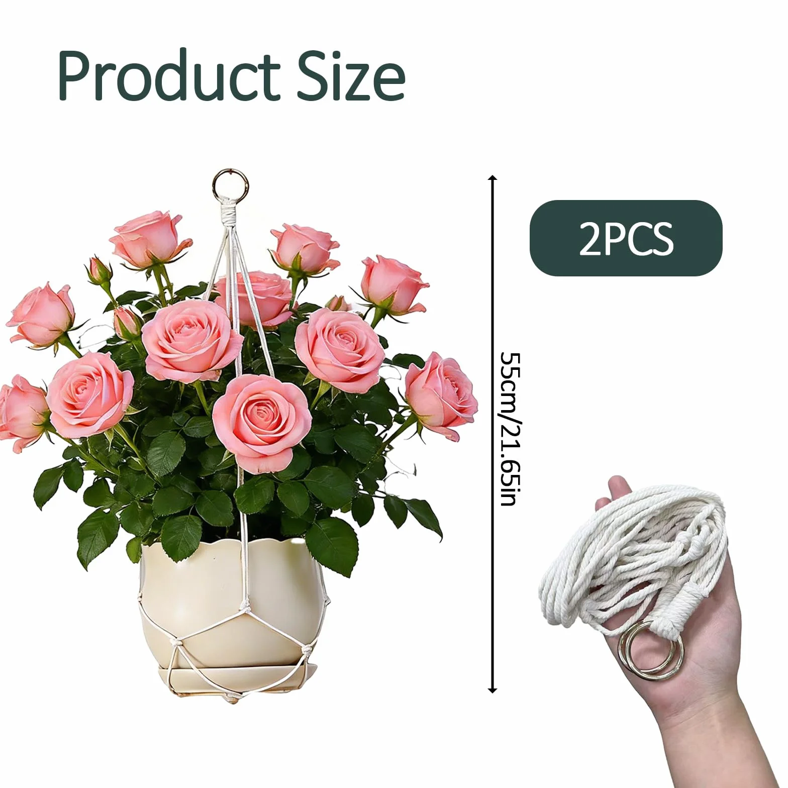 Suspension Plante Macrame Lot de 2 Coton Beige Décoration Intérieure Extérieure Bohème