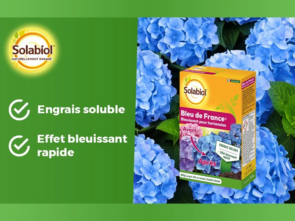 SOLABIOL Engrais Bleu De France 500g Spécial Hortensias Bleu Engrais Soluble Formule Concentrée