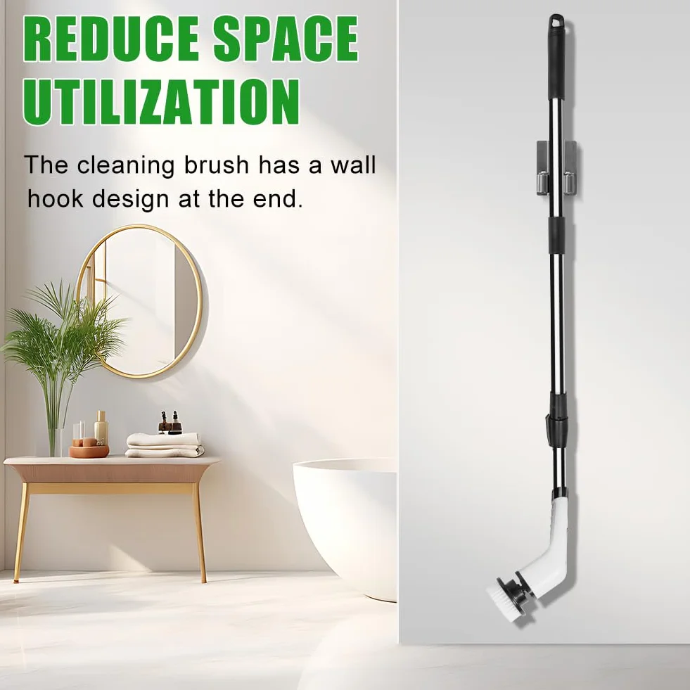 OSDUE Electrique Nettoyage Rotative, Brosse de Nettoyage Electrique, sans Fil avec 7 Têtes Brosse, Remplaçables Poignée d'extension Réglable, pour Salle Bain Cuisine Electric Spin Scrubber