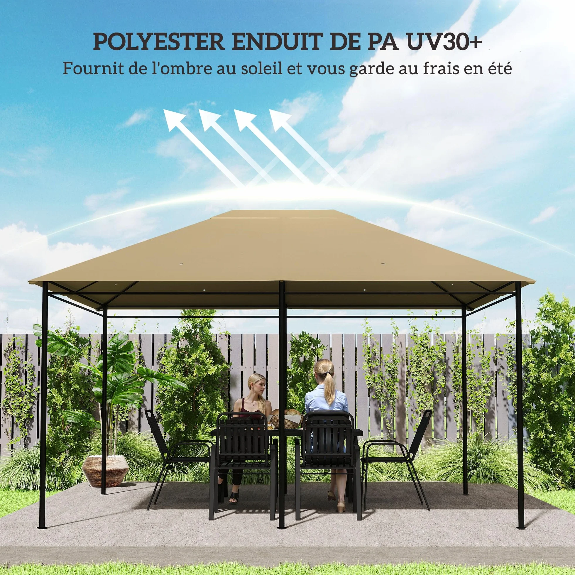 Outsunny Toile de Remplacement pour Tonnelle Gazebo Jardin Polyester Haute densité 180 g/m² Anti-UV 3 x 4 m Kaki