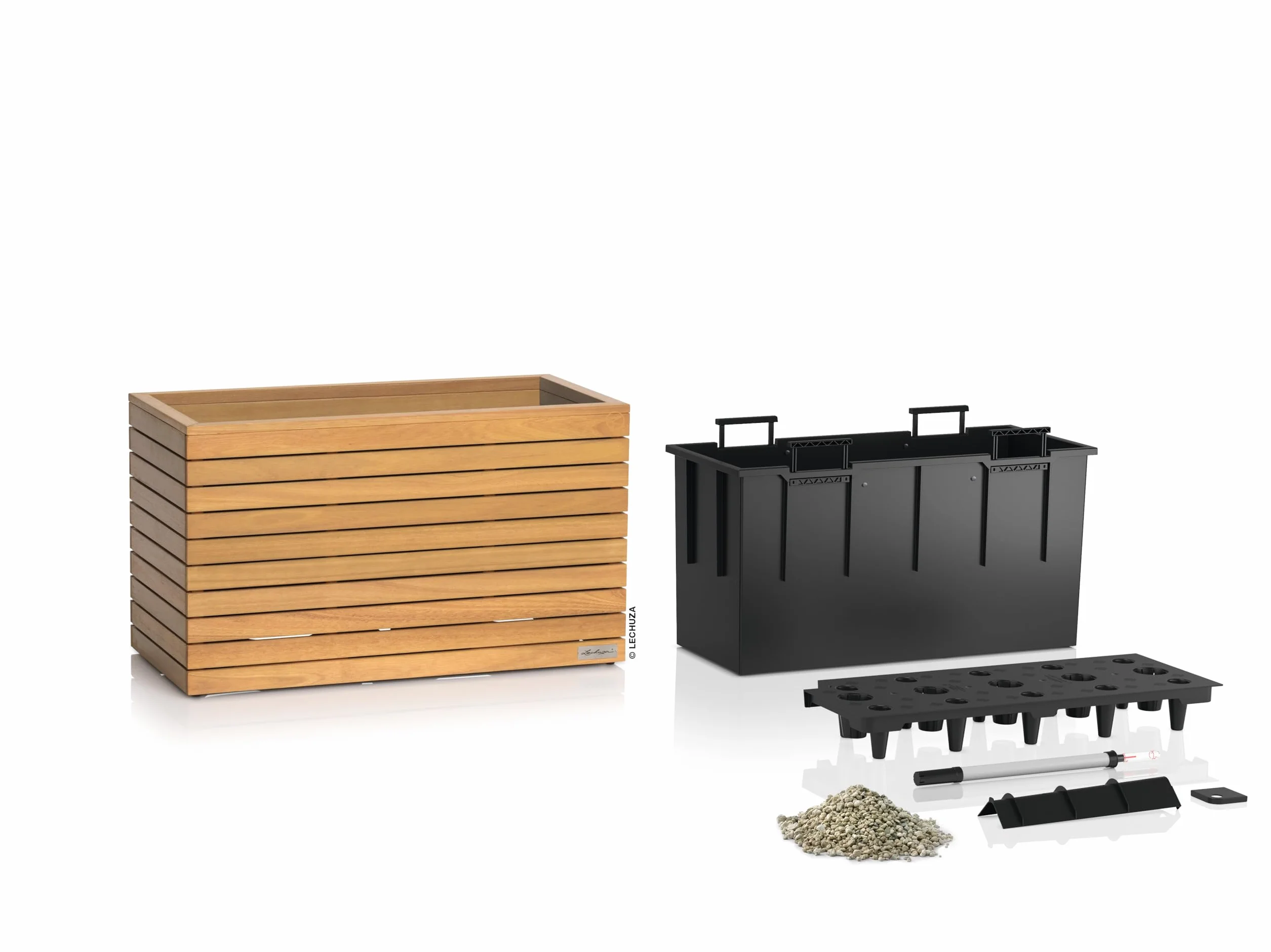 Lechuza PALO Natural Wood Low Pot avec système d'irrigation 80 cm Bois d'eucalyptus