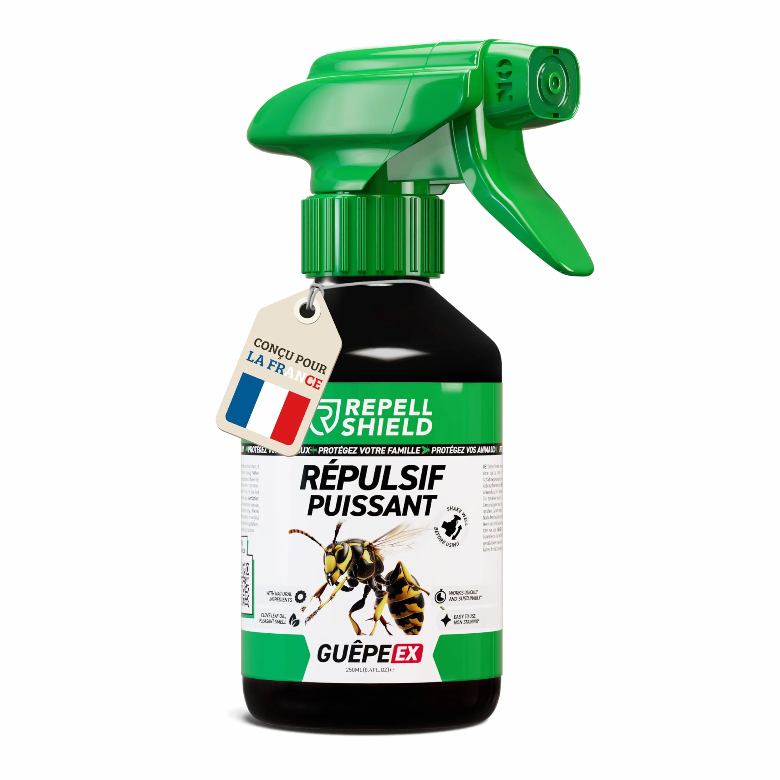 RepellShield® Anti Guepe Spray 250ml Barrière Répulsive Citronnelle Géraniol Anti Guepes Frelons Exterieur