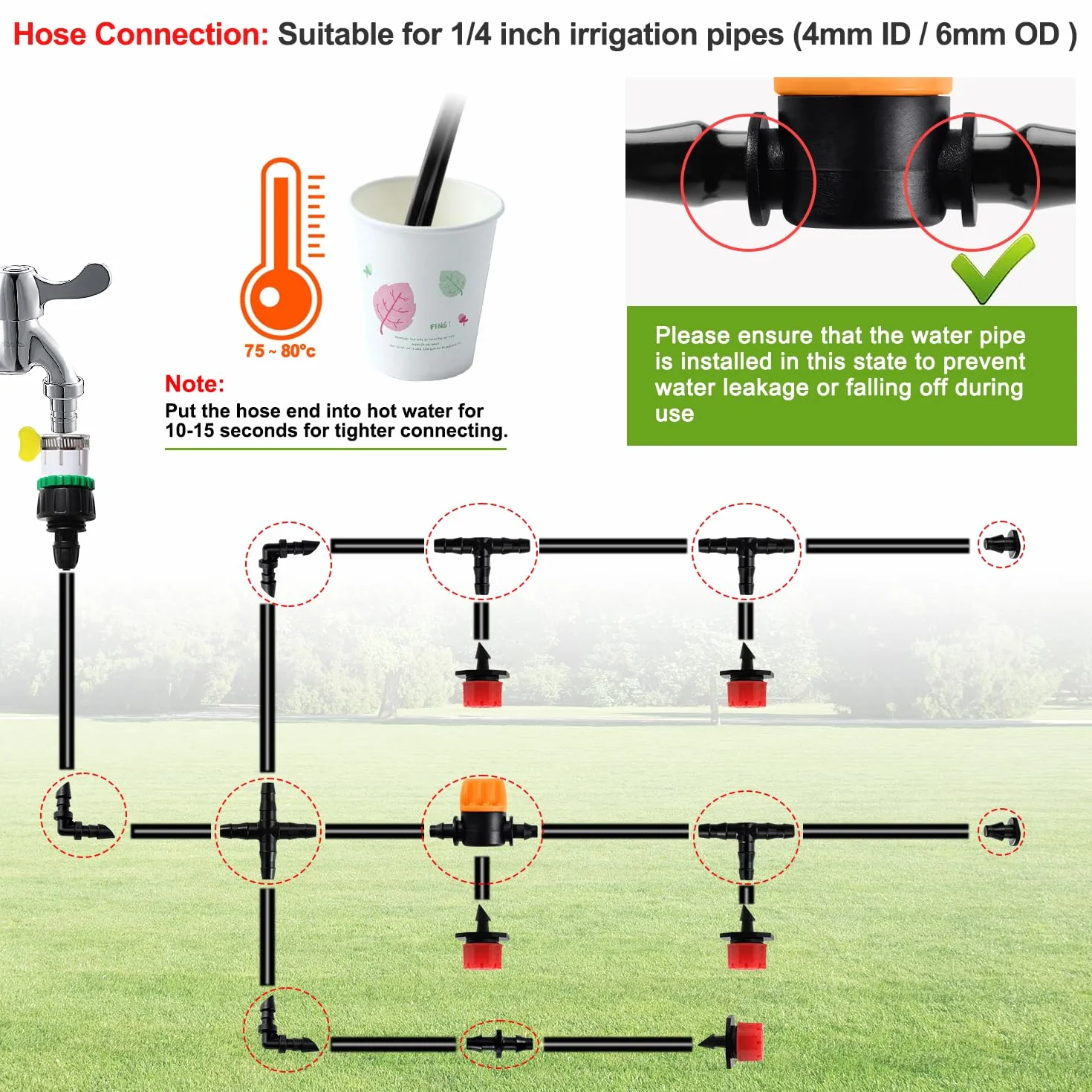 Kit d'irrigation goutte 55 pièces 4/6 mm 5m tuyau irrigation avec raccords cannelés droits connecteurs T bouchons extrémité