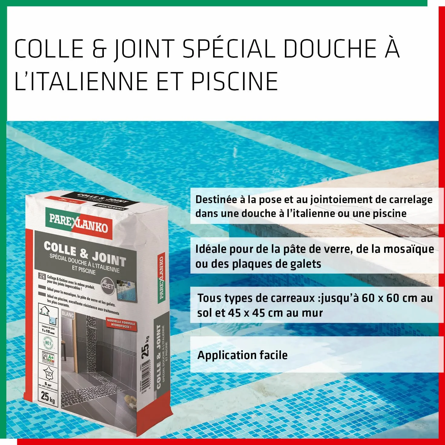Parexlanko - Colle et Joint - Spécial Douche à l'Italienne et Piscine - Blanc - Joints de 1 à 15 mm - 25 kg