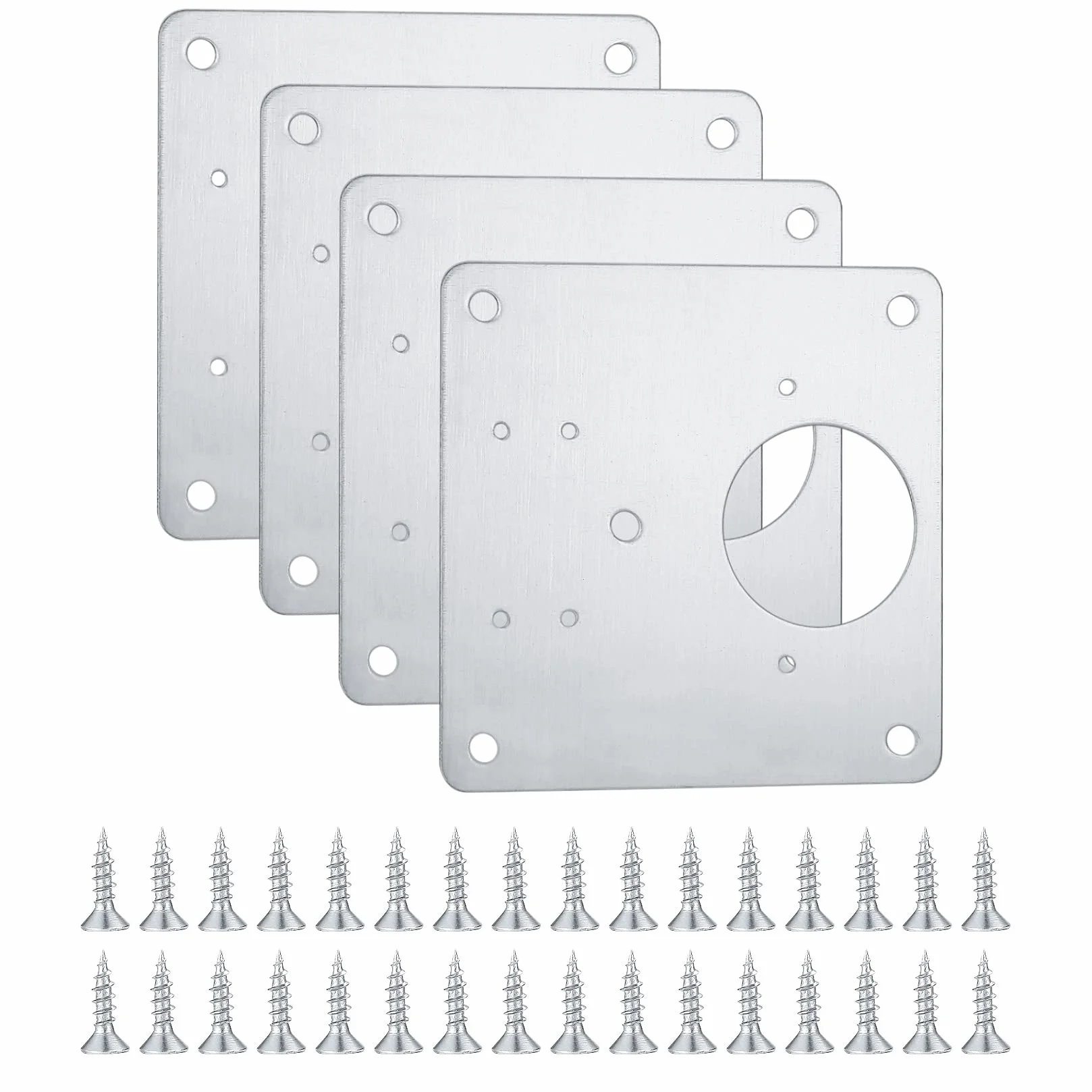 Lot de 4 supports de charnières inox avec trous, quincaillerie de placards pour cuisine et portes, charnières à plat, plaques de réparation 32 vis