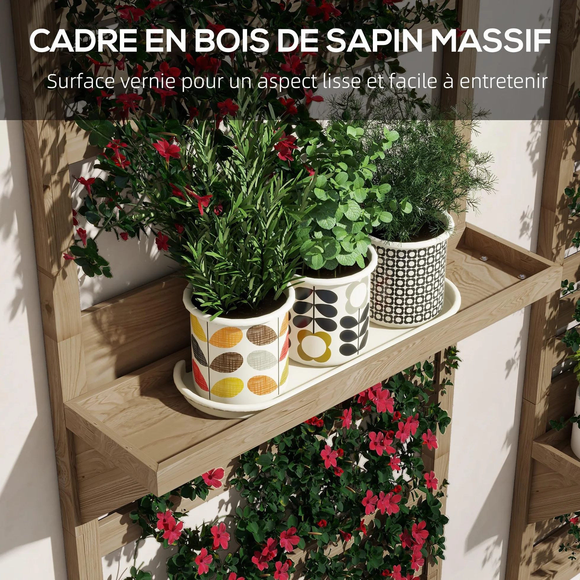 Outsunny Lot de 2 support plantes intérieur avec étagères suspendues et treillis en bois massif