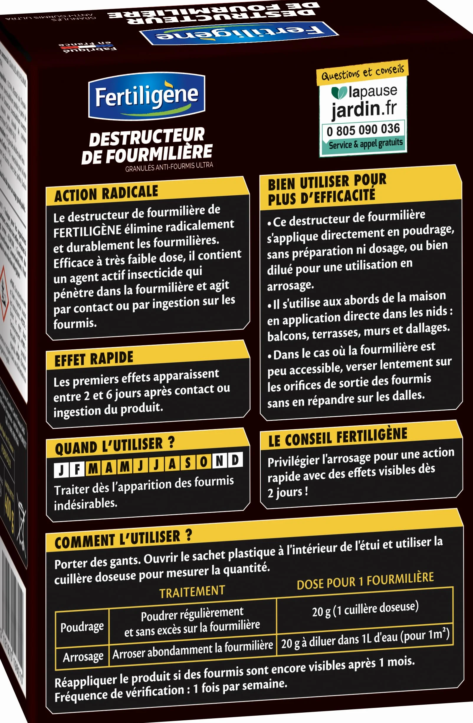 Fertiligène Destructeur de Fourmilières Action Choc 48h 400g – Jusqu'à 20 Nids