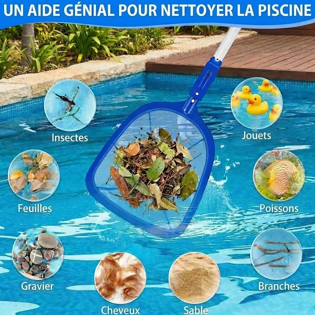 Épuisette de Piscine 140 cm Filet Télescopique Réglable pour Nettoyer Piscine Spa