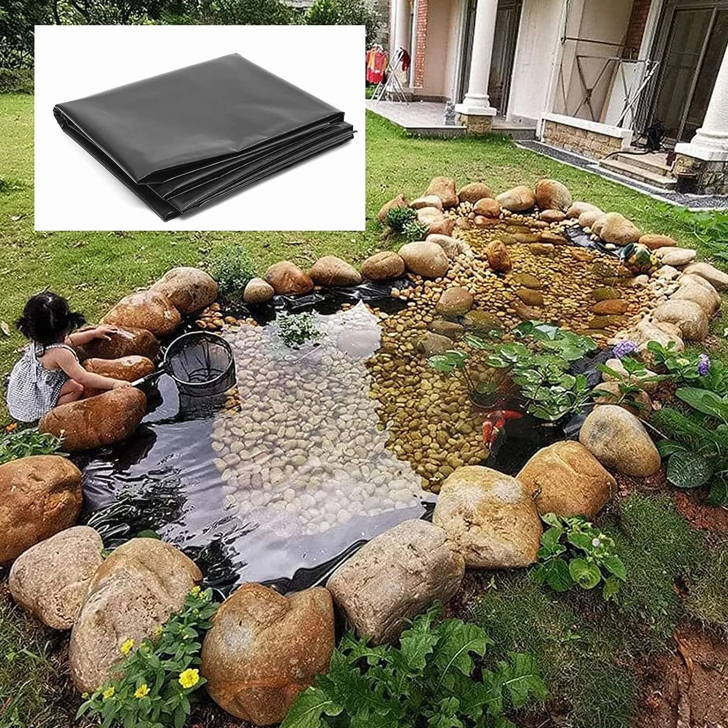 Revêtement de bassin EPDM noir 1 mm 7,5 x 5 m 7,5 x 6 m 7,5 x 7,5 x 7 m pour jardins aquatiques fontaines