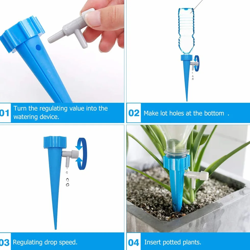Goutte à Goutte Pot de Fleur Bouteille Irrigation Automatique 40pcs avec Vannes pour Jardin