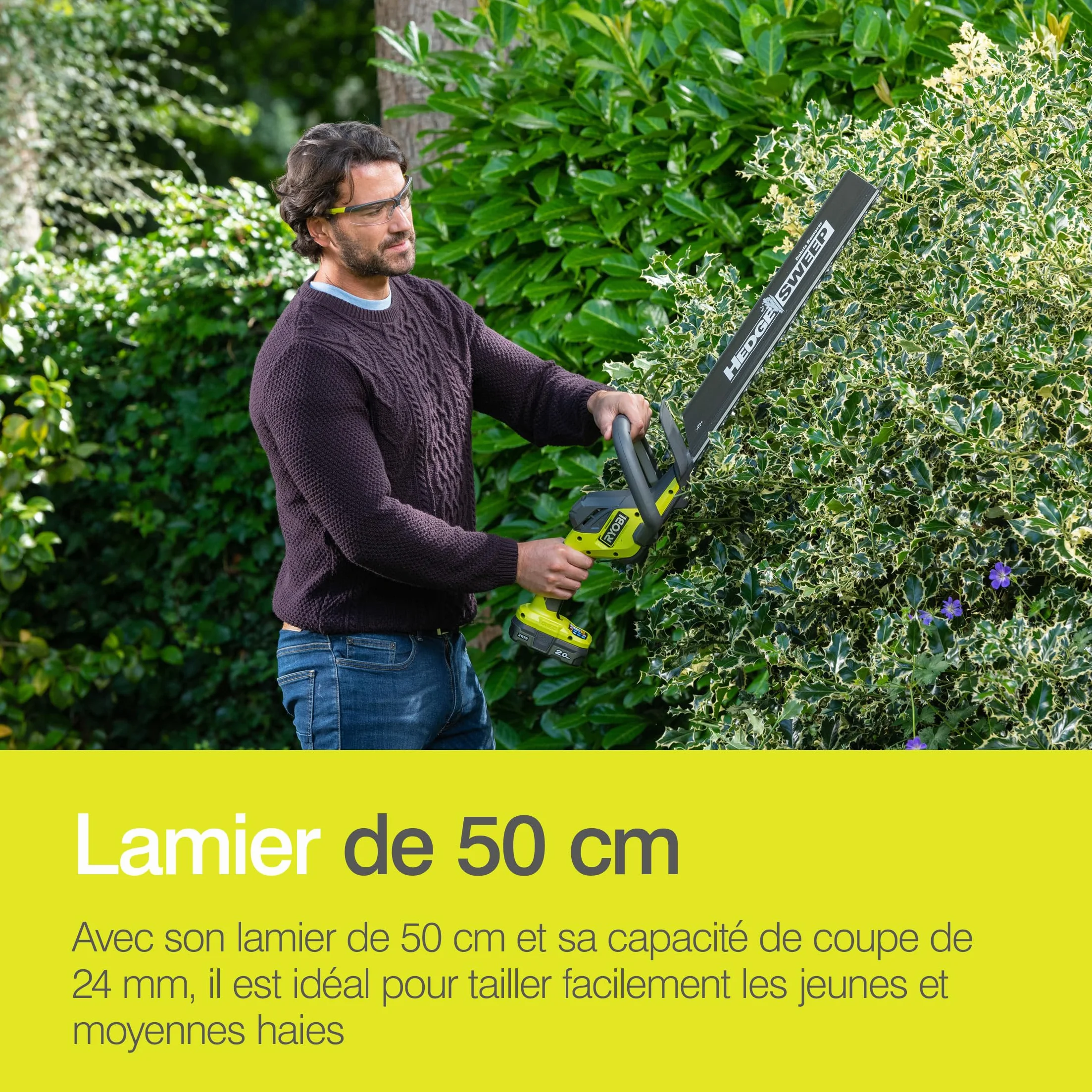 RYOBI Taille-Haies sans Fil 18V One+ RY18HT50A-0 Lame 50 cm Écartement 24mm Poignée Rotative