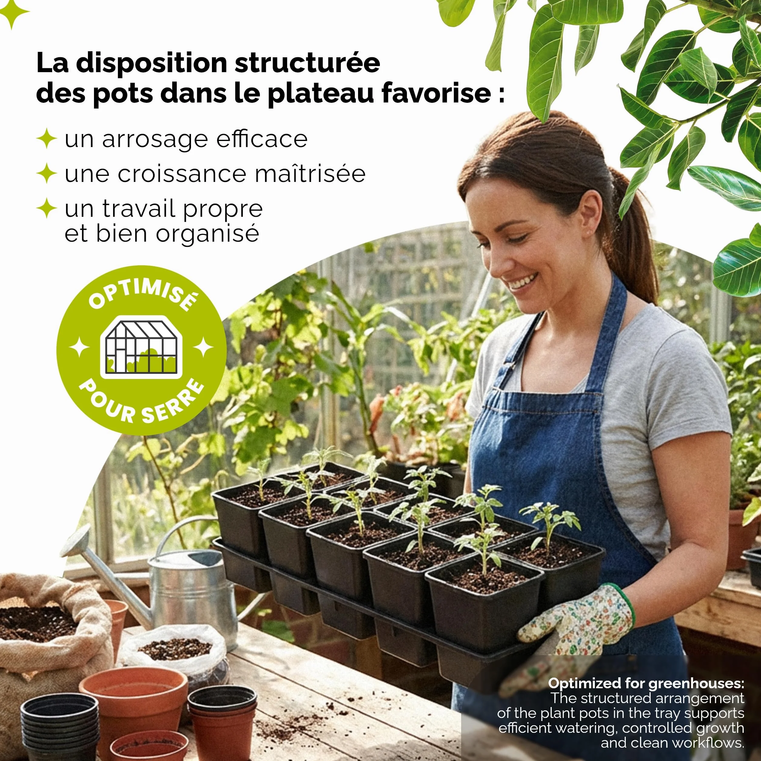 Garronda Kit de Semis Plateau 10 Trous avec Godets Plastique PP Réutilisable GD-0208 Noir