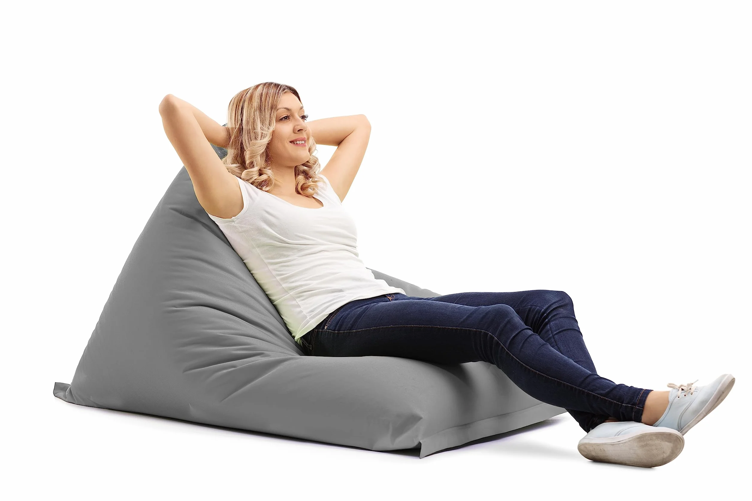 Pouf Rectangulaire Gris Géant XXL d'Intérieur et Extérieur 140x110cm Waterproof Anti UV Déhoussable Lavable à Bille Piscine Jardin