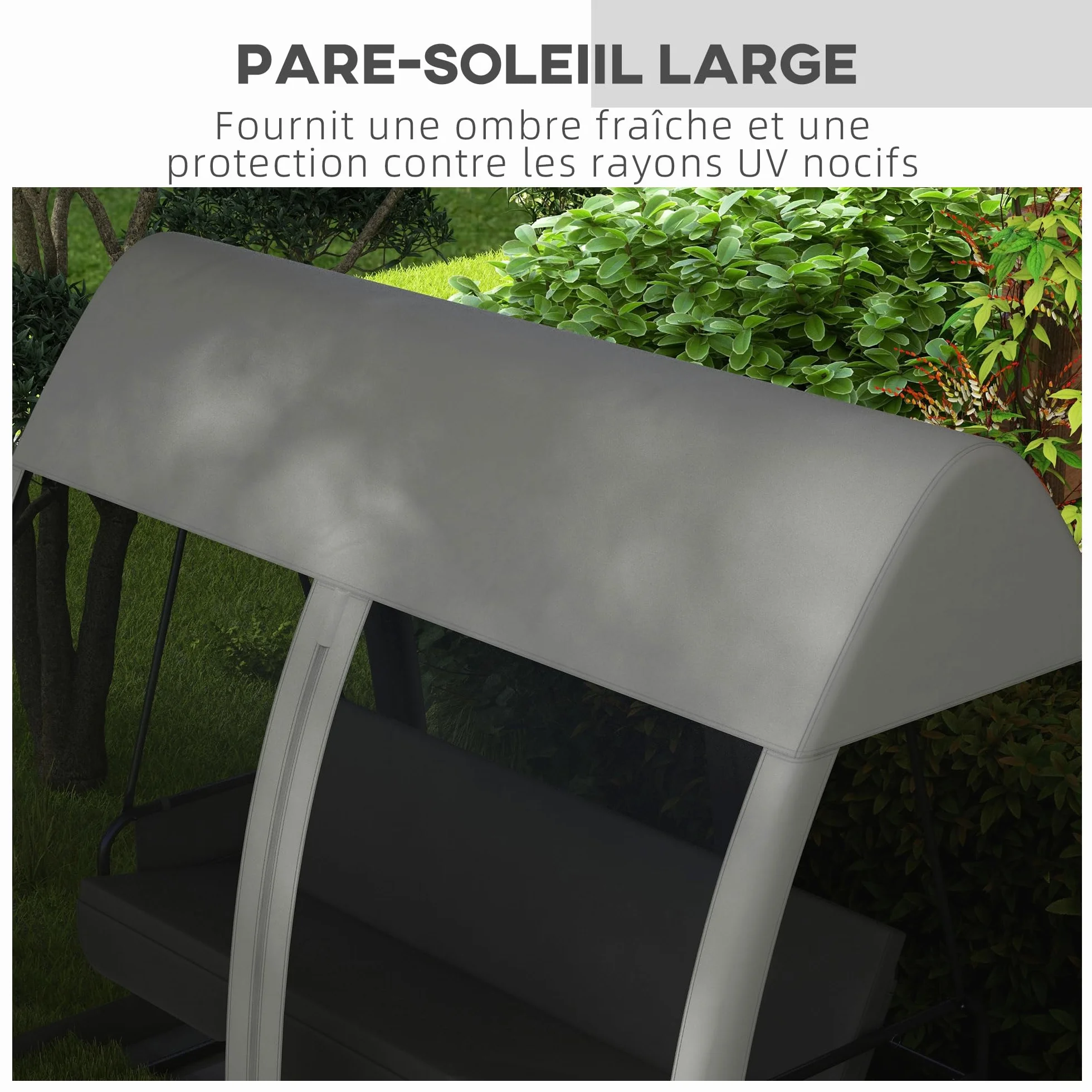 Outsunny Balancelle de Jardin Convertible 3 Places avec Auvent et Coussins, Gris