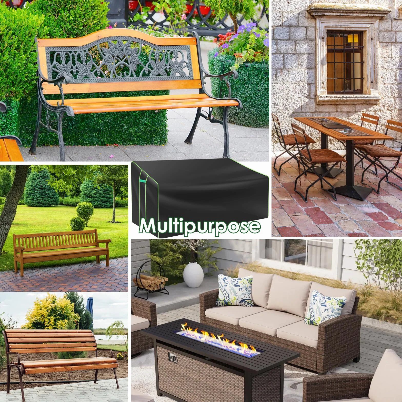 Housse de banc de jardin 3 places 201x110x64/80 cm Tissu Oxford imperméable avec cordon de serrage