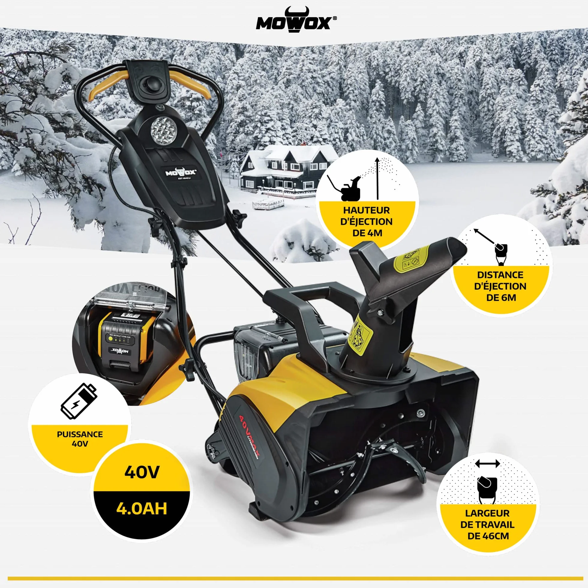 MOWOX EST 4640 Li Déneigeuse sans Fil 46cm 40V 4Ah