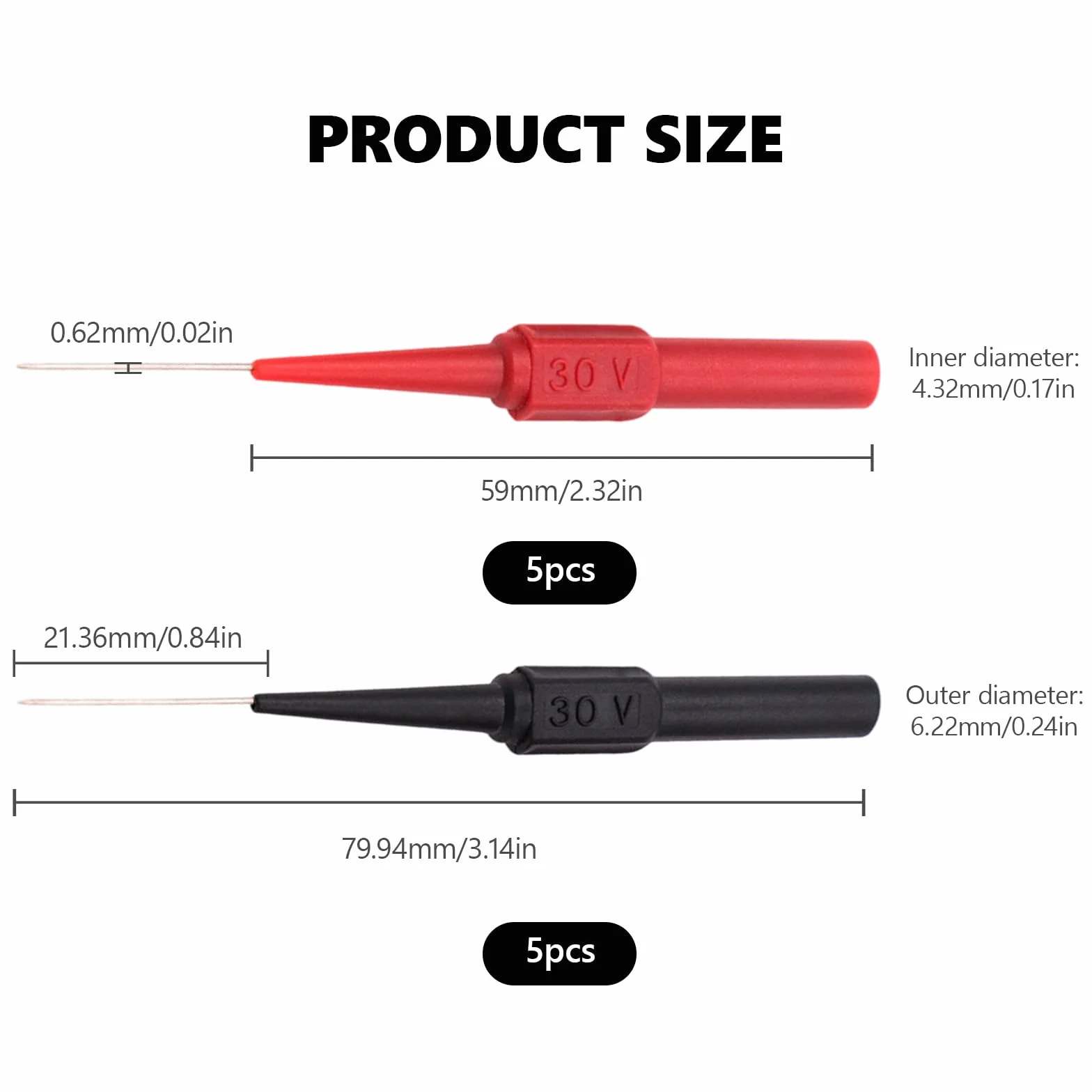 10 Pièces Sondes de Test pour Multimètre, Pointes de Mesure pour Multimètre, Pointe de Touche Multimetres avec Etui Protection Isolant 0.7mm pour Multimètres Laboratoires et Electriciens Rouge Noir