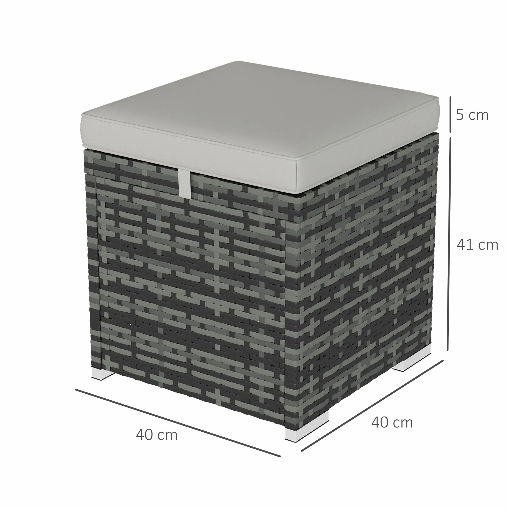 Outsunny Lot de 2 Tabourets avec Rangement en Rotin PE, Pouf Jardin 40x40x41 cm Gris Clair